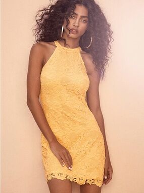 Lulus Love Poem Yellow Lace Mini Dress Size S NWT